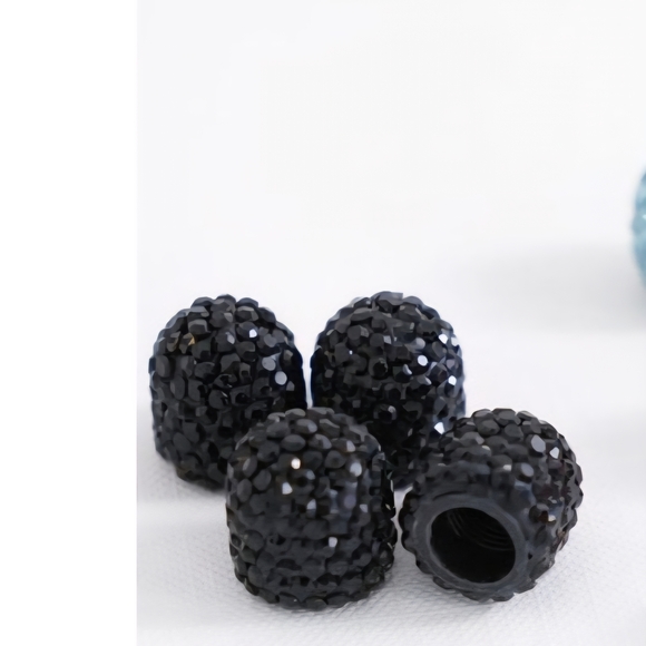 No Brand Other - Black Rhinestone Tire Valve Set - 4pc